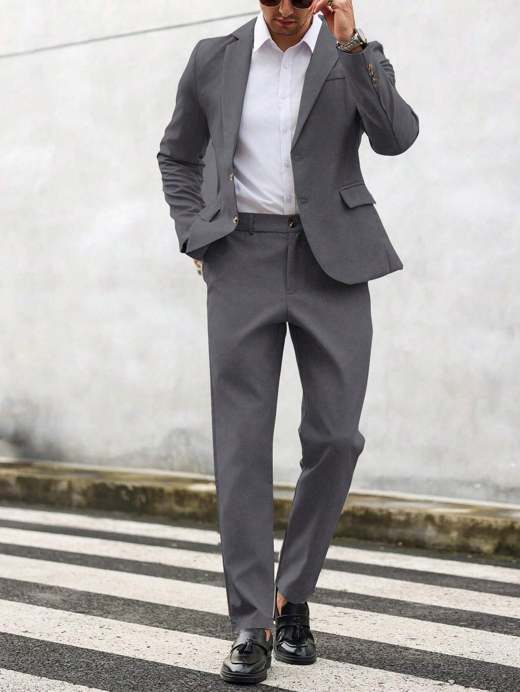 Calvornis 2Pcs Men'S Solid Color Single-Breasted Blazer and Pants Suit Men Suit and Pants