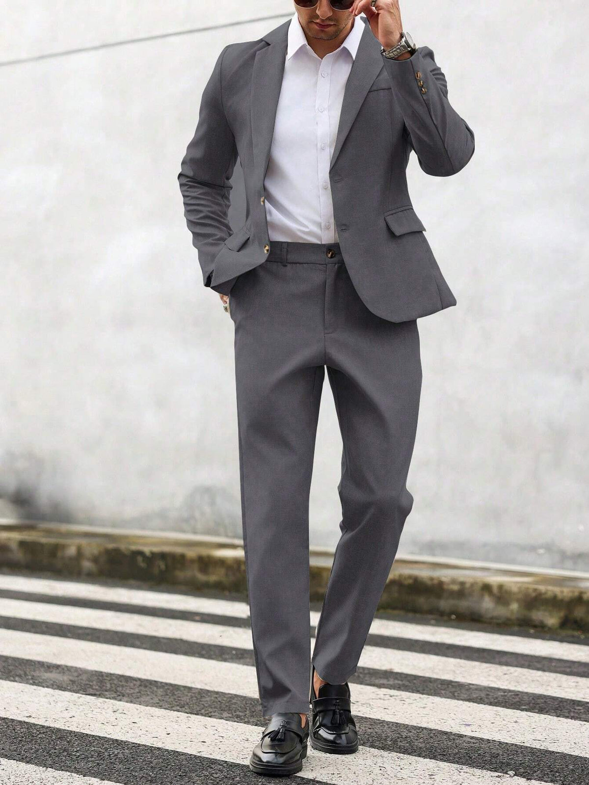 Calvornis 2Pcs Men'S Solid Color Single-Breasted Blazer and Pants Suit Men Suit and Pants