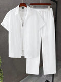 Manfinity Homme Men Solid Button up Shirt & Drawstring Waist Pants without Tee, Cozy Outfits, Formal