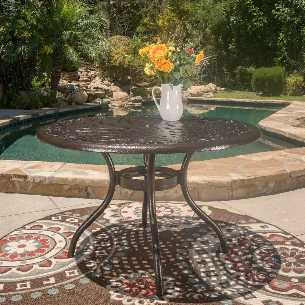 Phoenix Hammered Bronze round Aluminum Outdoor Patio Dining Table