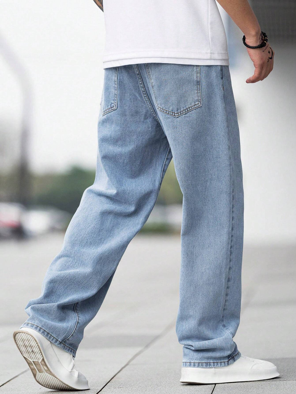 EGENSIO Men'S Loose Fit Cotton Jeans,Baggy Skater Jean with Slant Pockets,Aqua Blue Washed Denim,Summer Casual Streetwear,City Break Urban Y2K Cargo Pants