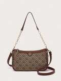 DK DKMG 1Pc Faux Leather Letter Print Chain Strap Shoulder Bag, Suitable for Daily Use or Holiday Gifts