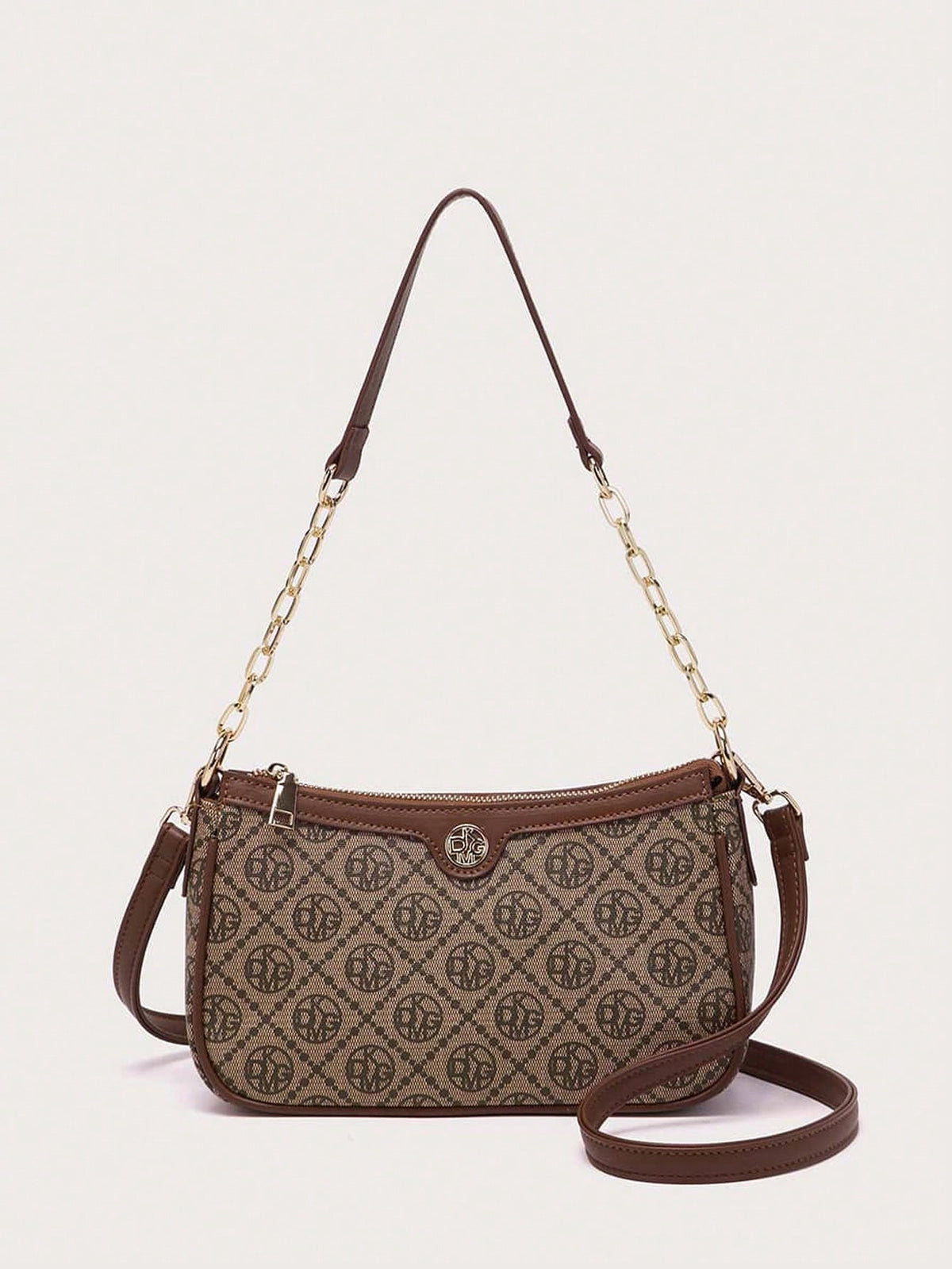 DK DKMG 1Pc Faux Leather Letter Print Chain Strap Shoulder Bag, Suitable for Daily Use or Holiday Gifts