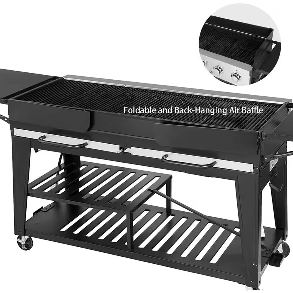 8-Burner Event Propane Gas Grill with 2 Folding Side Tables