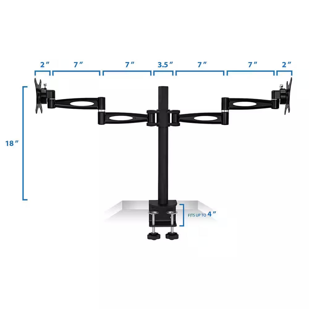 Full Motion Dual Computer Monitor Desk Mount for Screens up to 27 In.