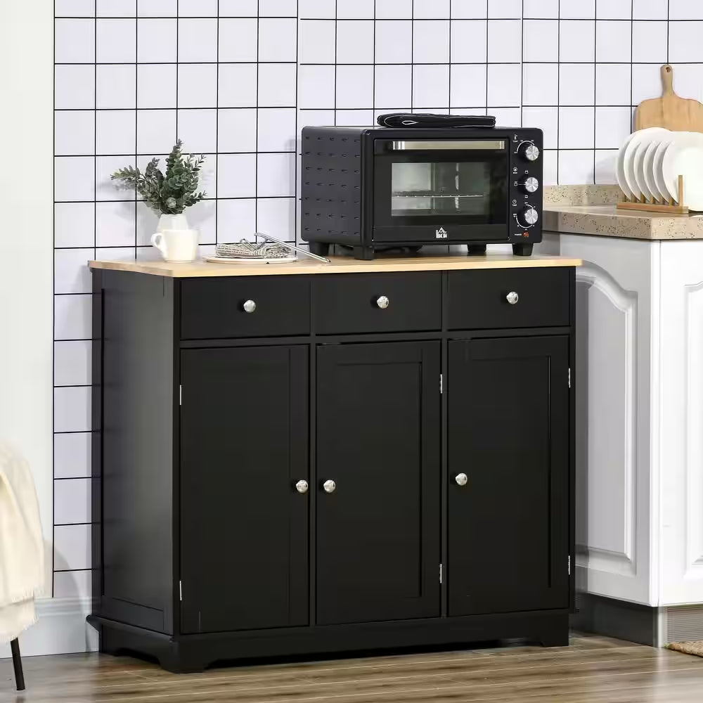 Modern Black Sideboard with Rubberwood Top and Drawers