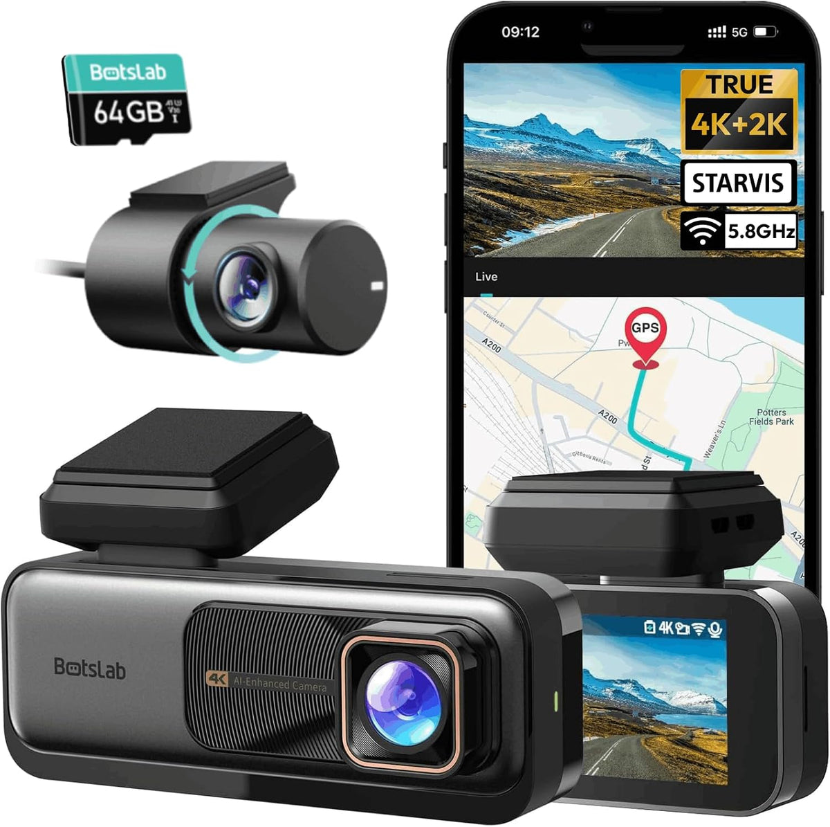 G980H 4K STARVIS Dash Cam Front and Rear, 64GB Card[2026 Upgraded]