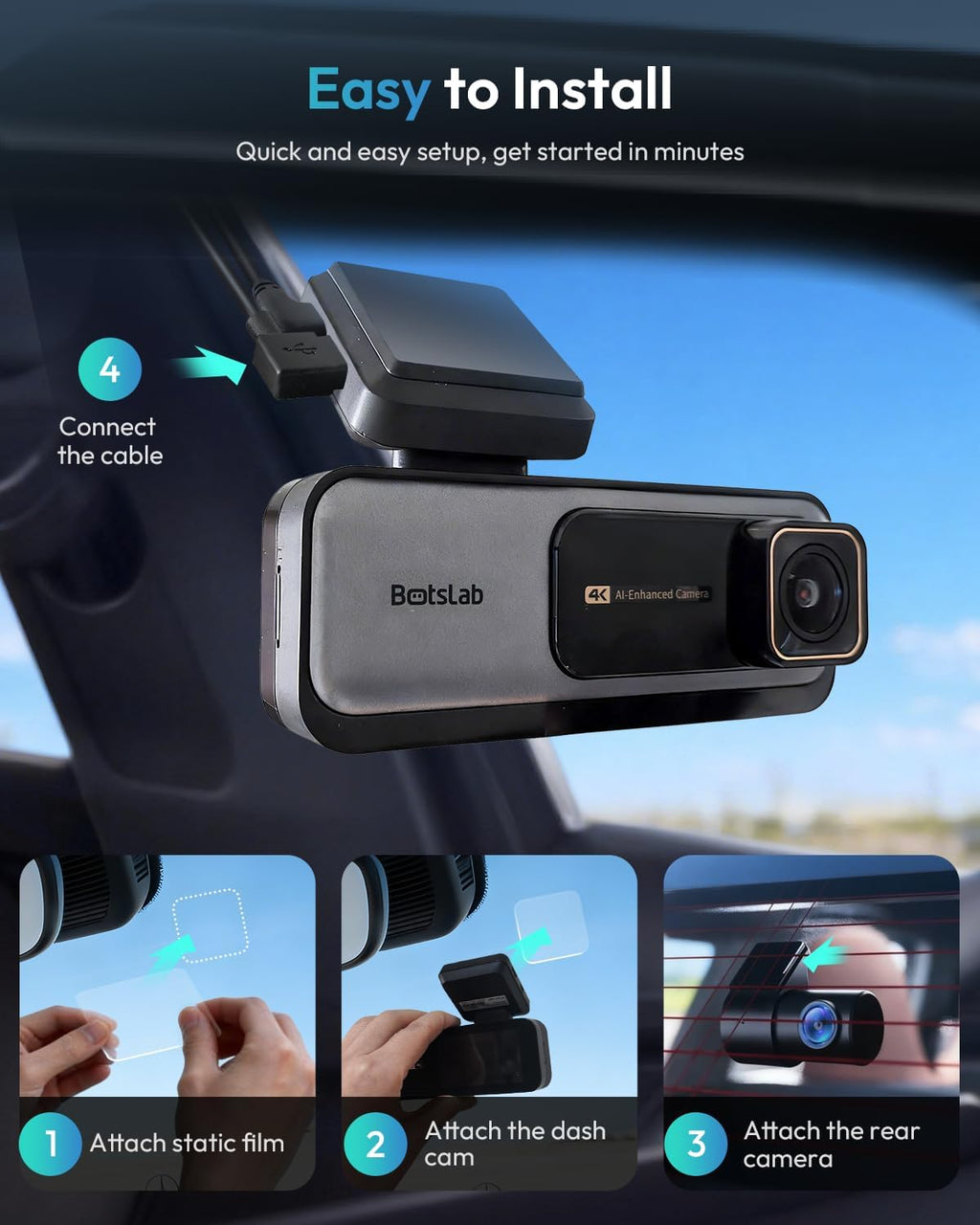 G980H 4K STARVIS Dash Cam Front and Rear, 64GB Card[2026 Upgraded]