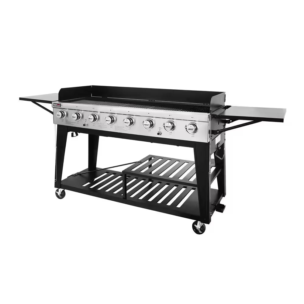 8-Burner Event Propane Gas Grill with 2 Folding Side Tables