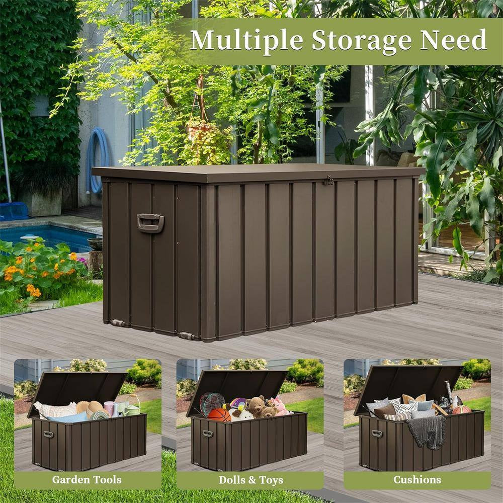 100 Gal. Dark Brown Steel Outdoor Storage Deck Box with Lockable Lid
