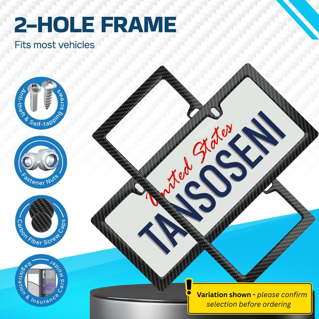 Anti Theft 100% Real Carbon Fiber License Plate Frame Holder, Black Licence Plate Car Tag Frame 6″×12″ Rust-Proof, Rattle-Proof & Lightweight, Universal Fit Complete Hardware (2-Pack 2-Hole)