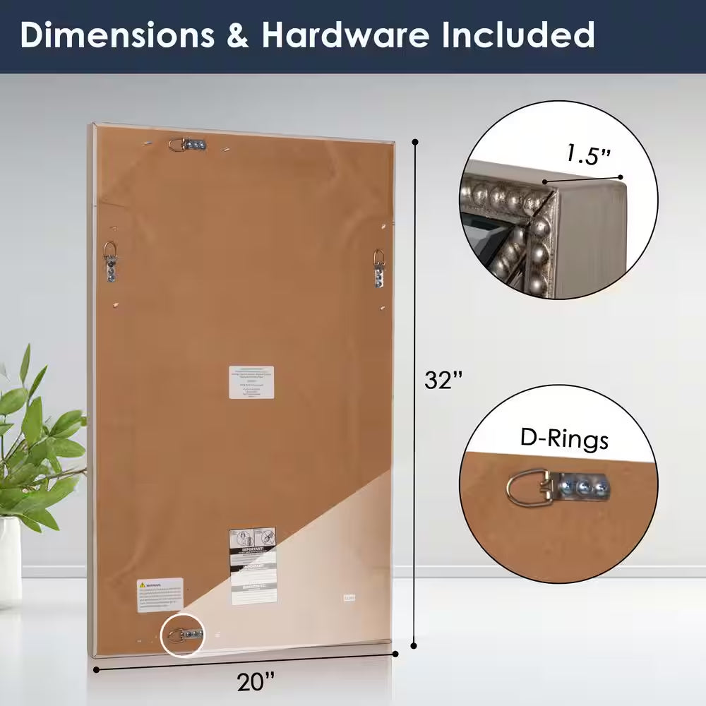 20 In. W X 32 In. H Framed Rectangular Beveled Edge Bathroom Vanity Mirror in Champagne Silver
