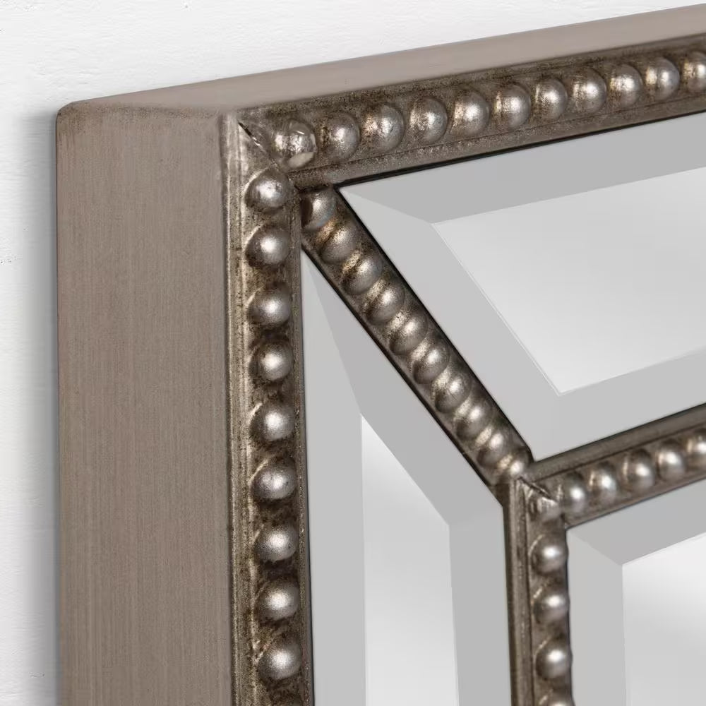 20 In. W X 32 In. H Framed Rectangular Beveled Edge Bathroom Vanity Mirror in Champagne Silver