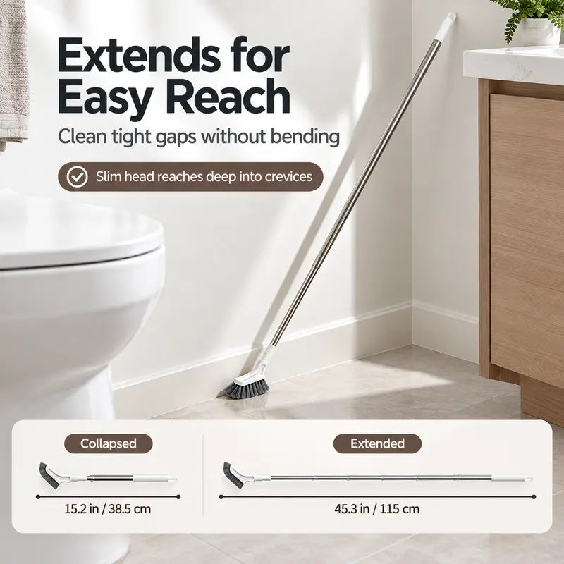 Telescopic Long Handle Crevice Cleaning Brush, Narrow Gap Cleaner for Bathroom, Toilet, Floors, Windows & Hard-To-Reach Spaces