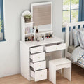5-Drawer White Bedroom Makeup Vanity Table Wooden Dressing Desk with Mirror and 3-Tier Storage Shelves 55.1 X 31.5