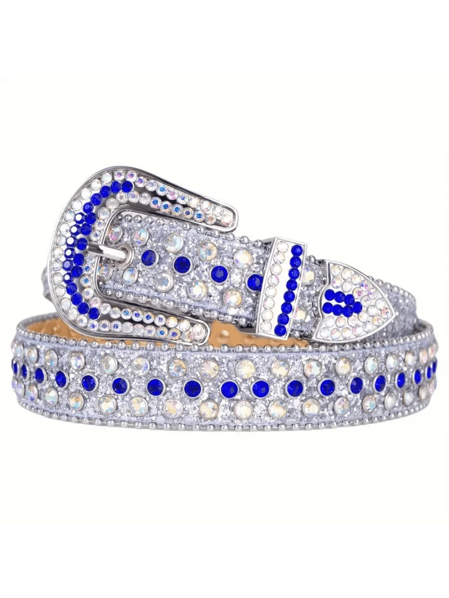 Punk Western Rhinestone Belt for Men, Fashionable Luxury Western Style Cowboy Handcrafted Inlaid Crystal Shiny Metal Buckle S Long Pants Belt Party,School Fall, Autumn, Halloween