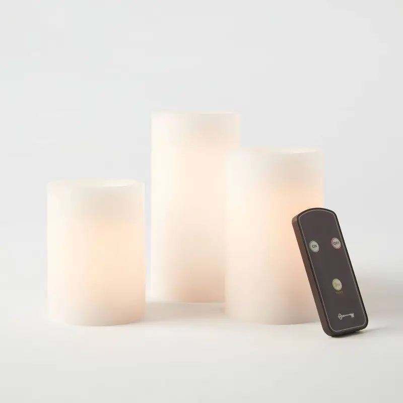 3Pk 3" X 4" 3" X 5" 3" X 6" LED Flameless Black Wick Candles White - Threshold