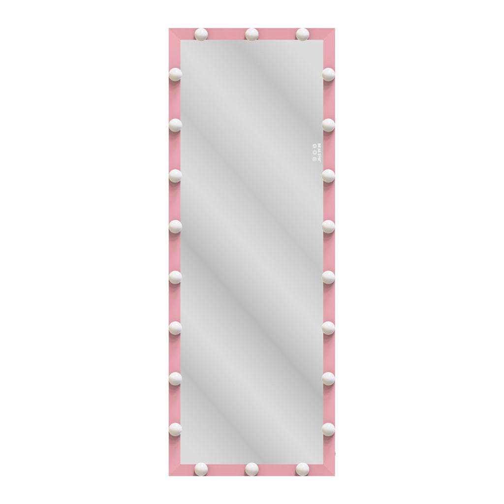 62.6-inch x 23.3-inch pink Hollywood illuminated full body vanity mirror with 3 color modesstanding floor mirror touch control