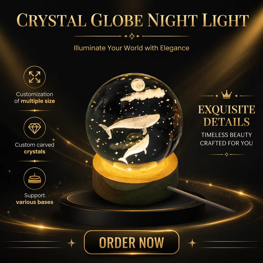 Christmas Gift Crystal 3D Engraved Laser Glass Crystal Ball Night Lamphome Decor