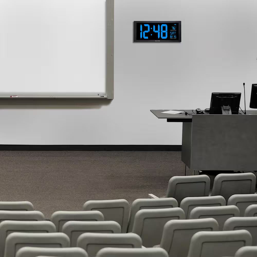 18 In. Digital Clock with Date, Indoor Temperature, and Blue LED Display