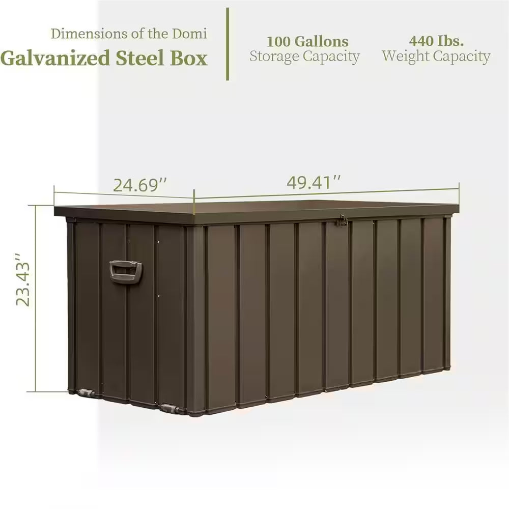 100 Gal. Dark Brown Steel Outdoor Storage Deck Box with Lockable Lid