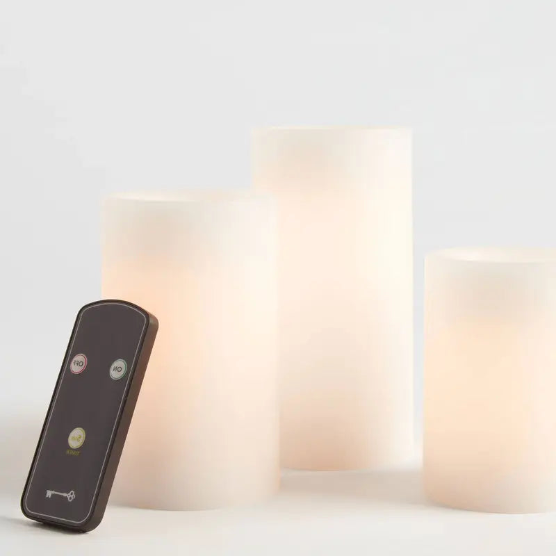 3Pk 3" X 4" 3" X 5" 3" X 6" LED Flameless Black Wick Candles White - Threshold