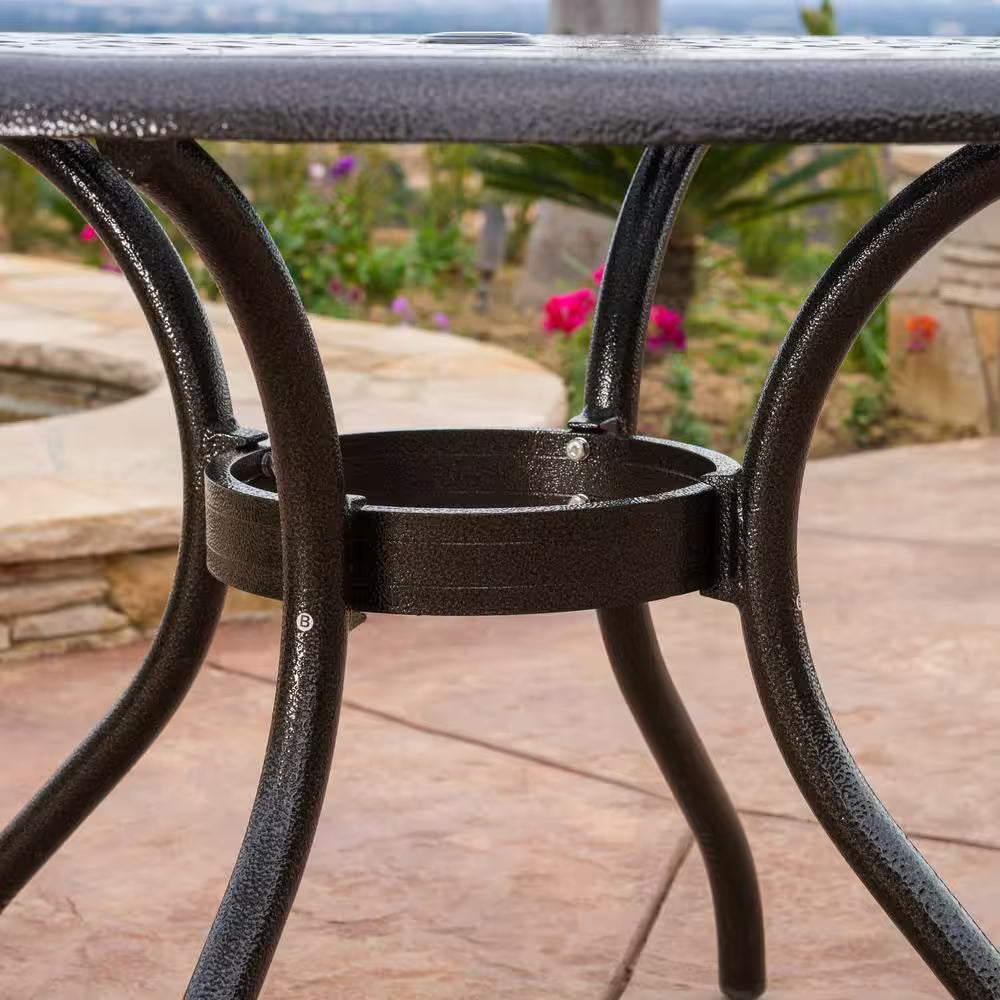 Phoenix Hammered Bronze round Aluminum Outdoor Patio Dining Table