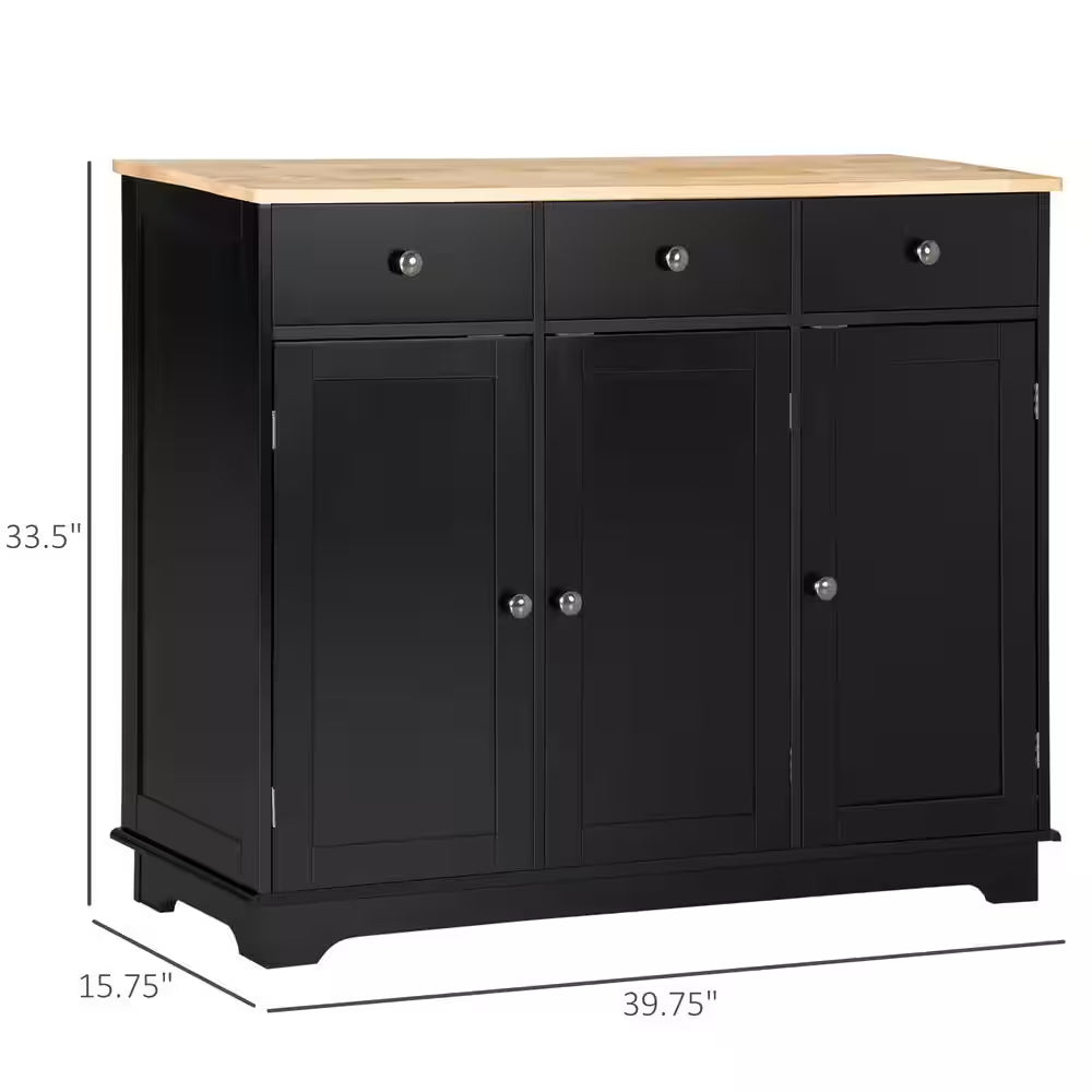 Modern Black Sideboard with Rubberwood Top and Drawers