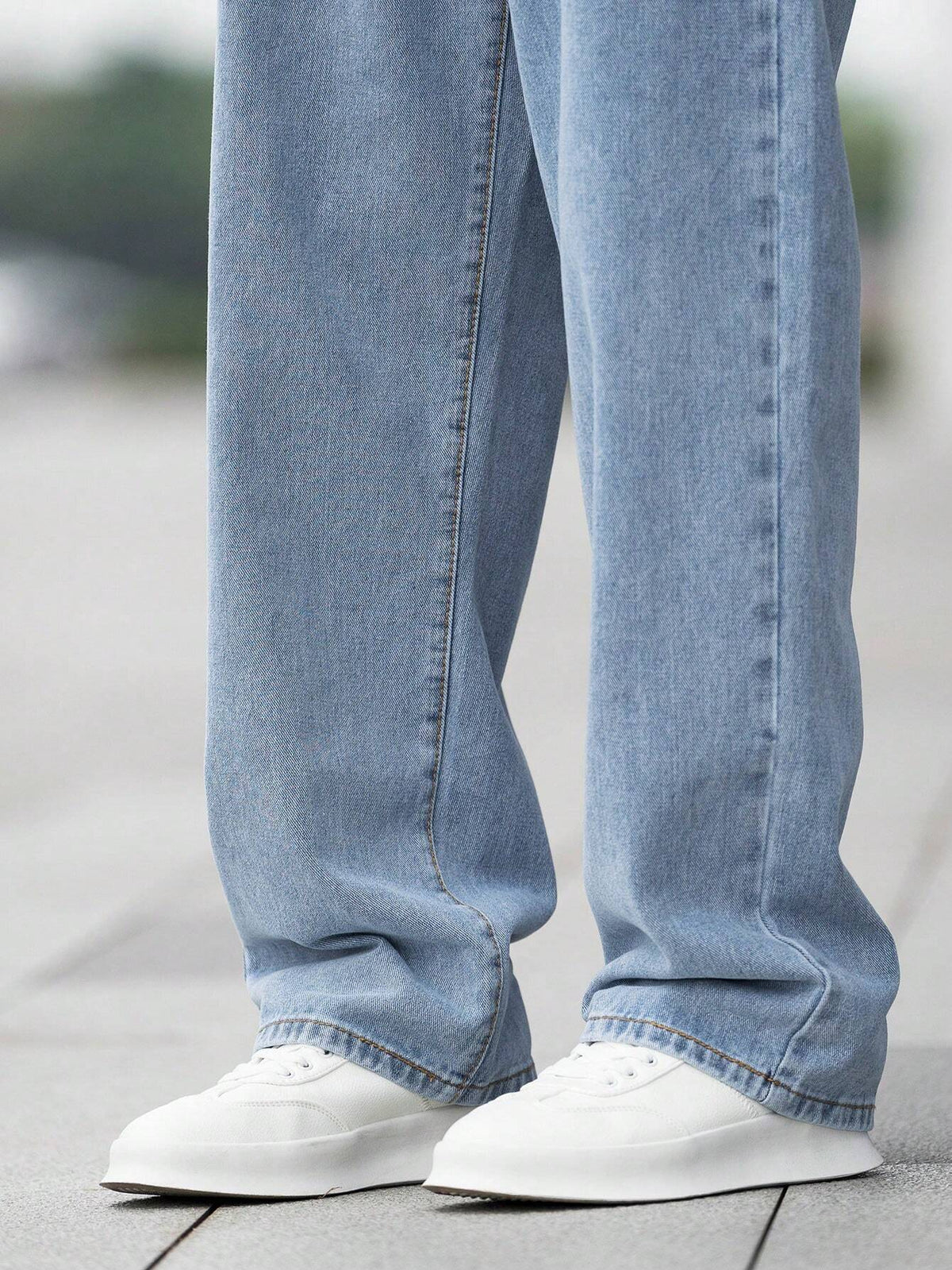 EGENSIO Men'S Loose Fit Cotton Jeans,Baggy Skater Jean with Slant Pockets,Aqua Blue Washed Denim,Summer Casual Streetwear,City Break Urban Y2K Cargo Pants