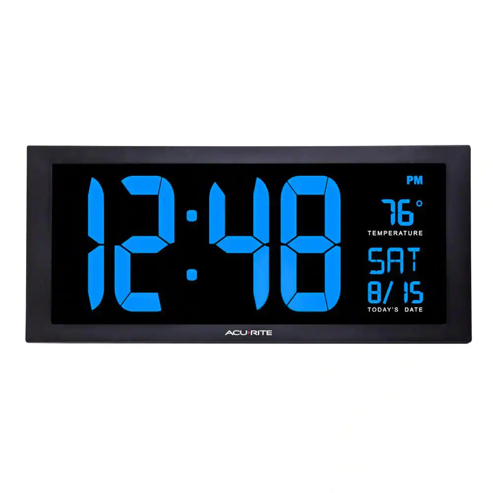 18 In. Digital Clock with Date, Indoor Temperature, and Blue LED Display