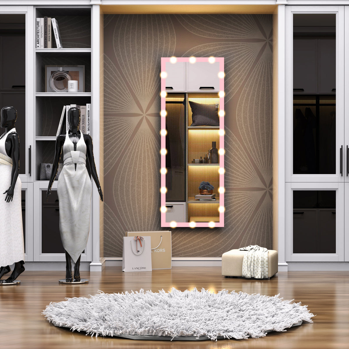 62.6-inch x 23.3-inch pink Hollywood illuminated full body vanity mirror with 3 color modesstanding floor mirror touch control