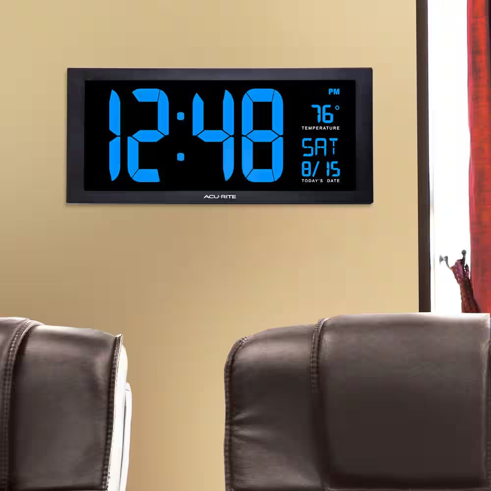 18 In. Digital Clock with Date, Indoor Temperature, and Blue LED Display