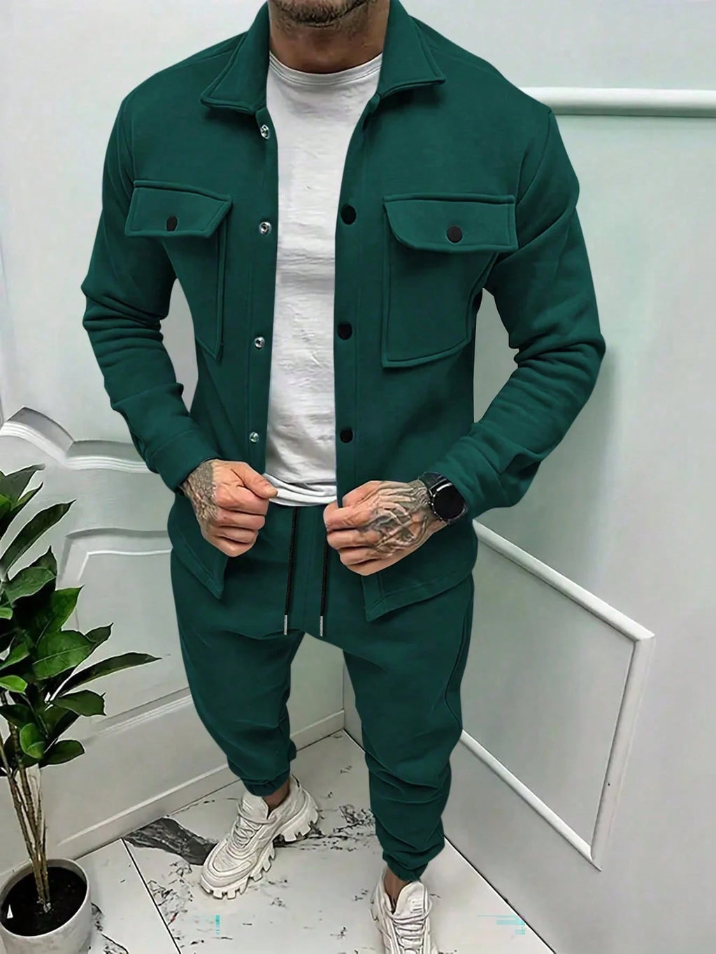 Manfinity Homme Men'S Solid Color Casual Jacket and Pants