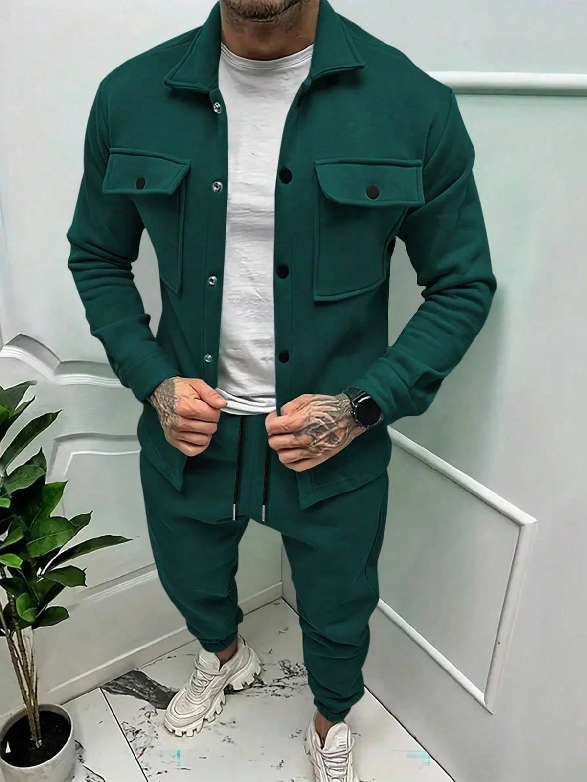Manfinity Homme Men'S Solid Color Casual Jacket and Pants