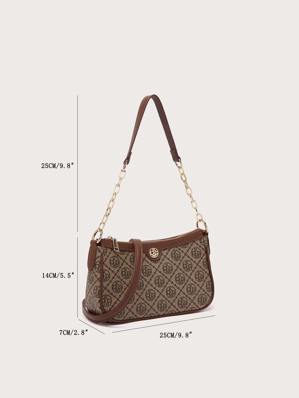 DK DKMG 1Pc Faux Leather Letter Print Chain Strap Shoulder Bag, Suitable for Daily Use or Holiday Gifts