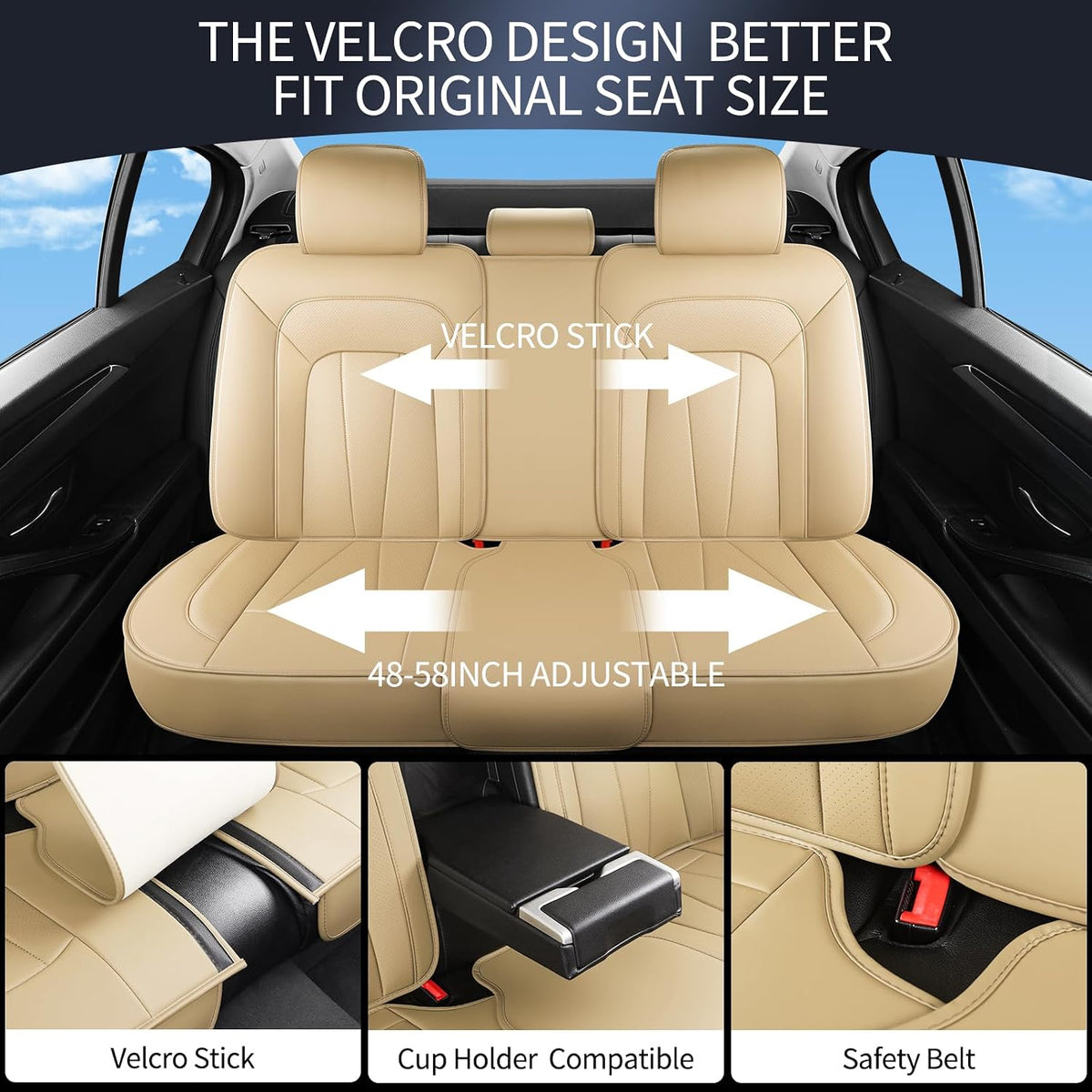 Elevate Your Ride with Luxurious Beige Faux Leather Car Seat Covers - Breathable, Waterproof, and Universal Fit for SUVs, Sedans, and Trucks