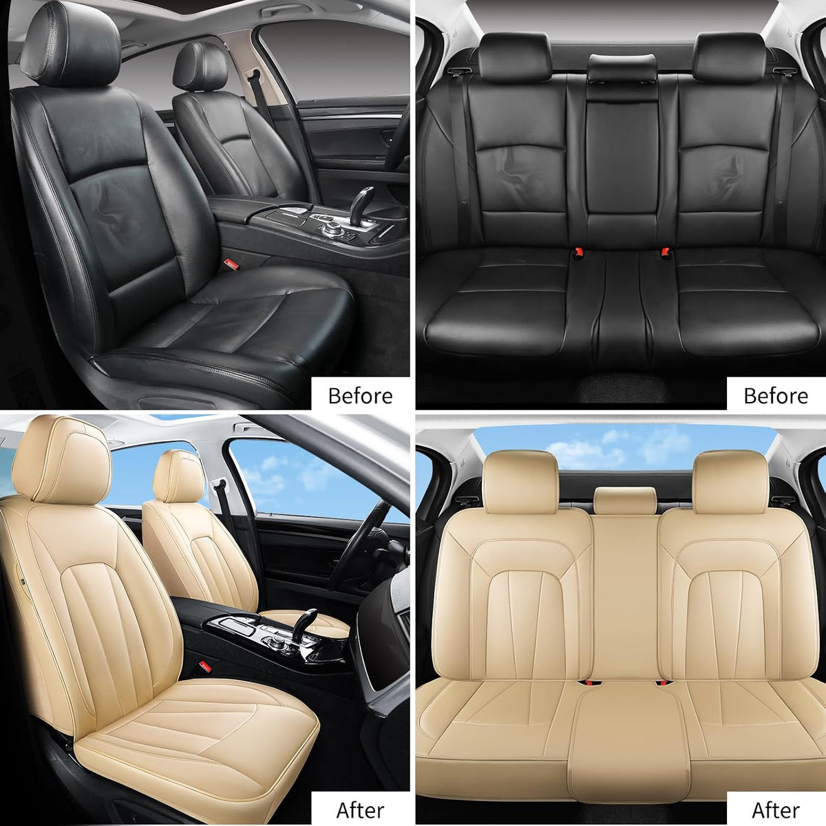 Elevate Your Ride with Luxurious Beige Faux Leather Car Seat Covers - Breathable, Waterproof, and Universal Fit for SUVs, Sedans, and Trucks