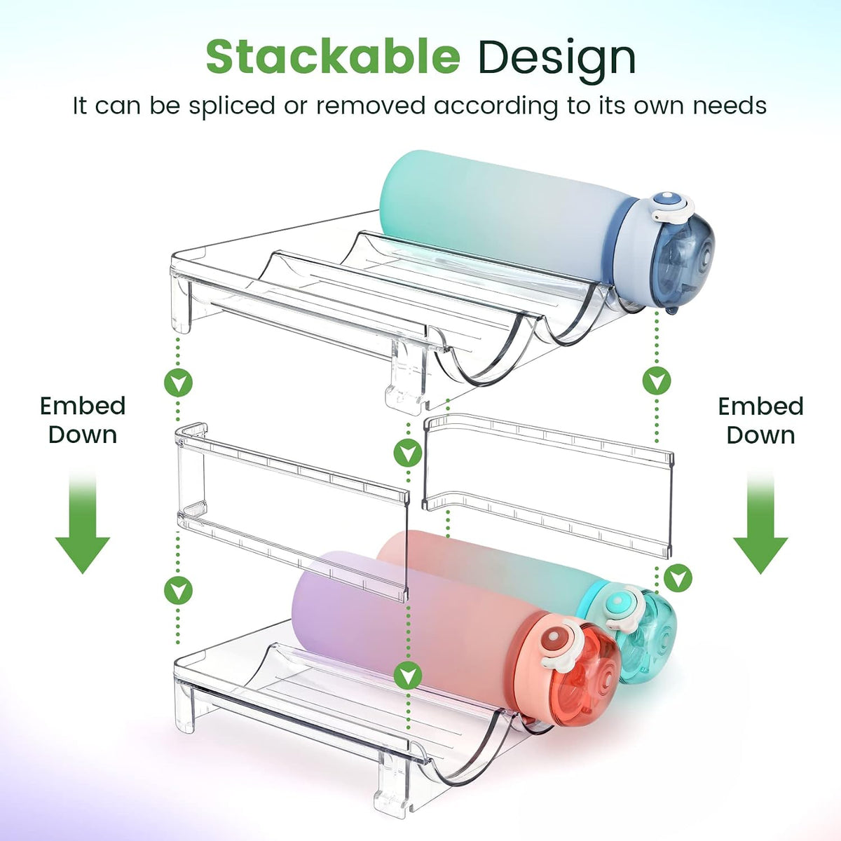 Versatile 2-Pack Water Bottle Organizer - Maximize Your Cabinet Space with Our Stackable Storage Solution