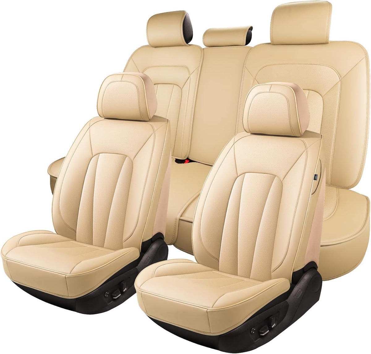 Elevate Your Ride with Luxurious Beige Faux Leather Car Seat Covers - Breathable, Waterproof, and Universal Fit for SUVs, Sedans, and Trucks