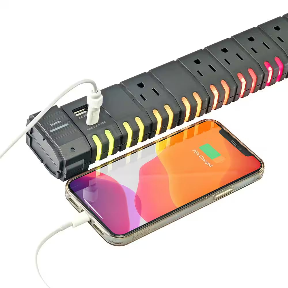 6 Ft. 6-Outlet RGB Gaming Surge Protector with 1 USB-A and 1 USB-C, Black