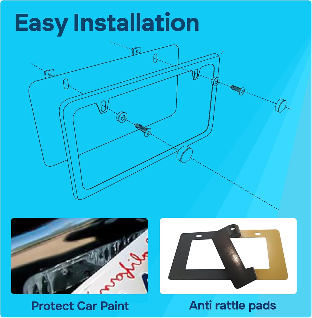 Anti Theft 100% Real Carbon Fiber License Plate Frame Holder, Black Licence Plate Car Tag Frame 6″×12″ Rust-Proof, Rattle-Proof & Lightweight, Universal Fit Complete Hardware (2-Pack 2-Hole)