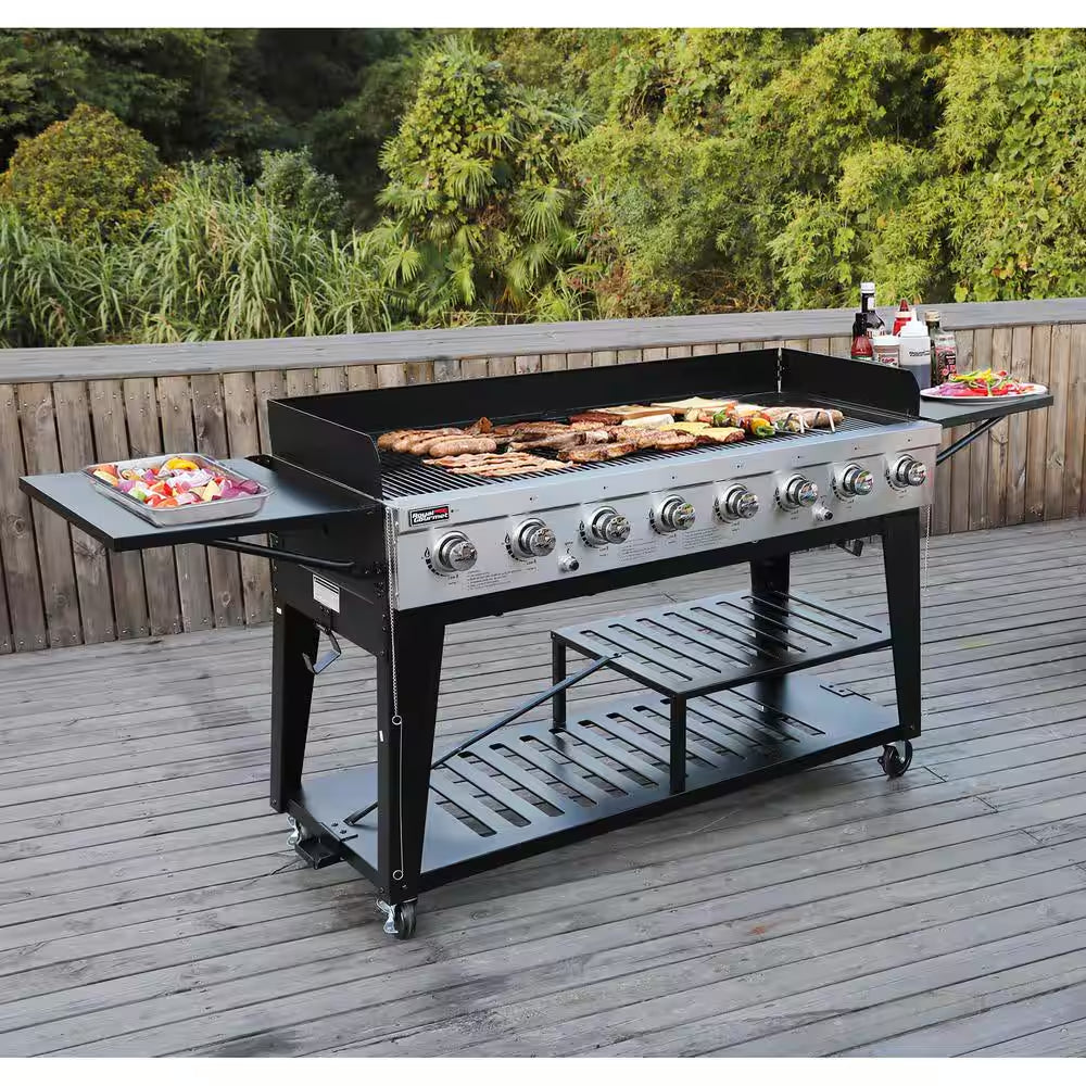 8-Burner Event Propane Gas Grill with 2 Folding Side Tables