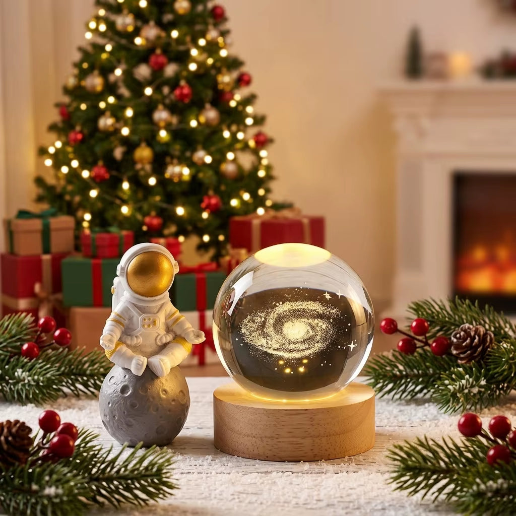 Christmas Gift Crystal 3D Engraved Laser Glass Crystal Ball Night Lamphome Decor