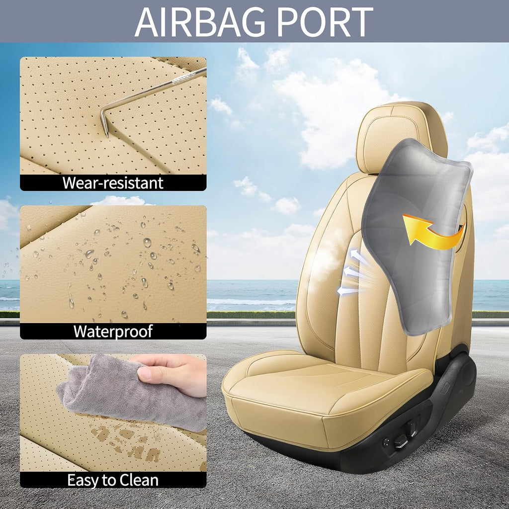 Elevate Your Ride with Luxurious Beige Faux Leather Car Seat Covers - Breathable, Waterproof, and Universal Fit for SUVs, Sedans, and Trucks