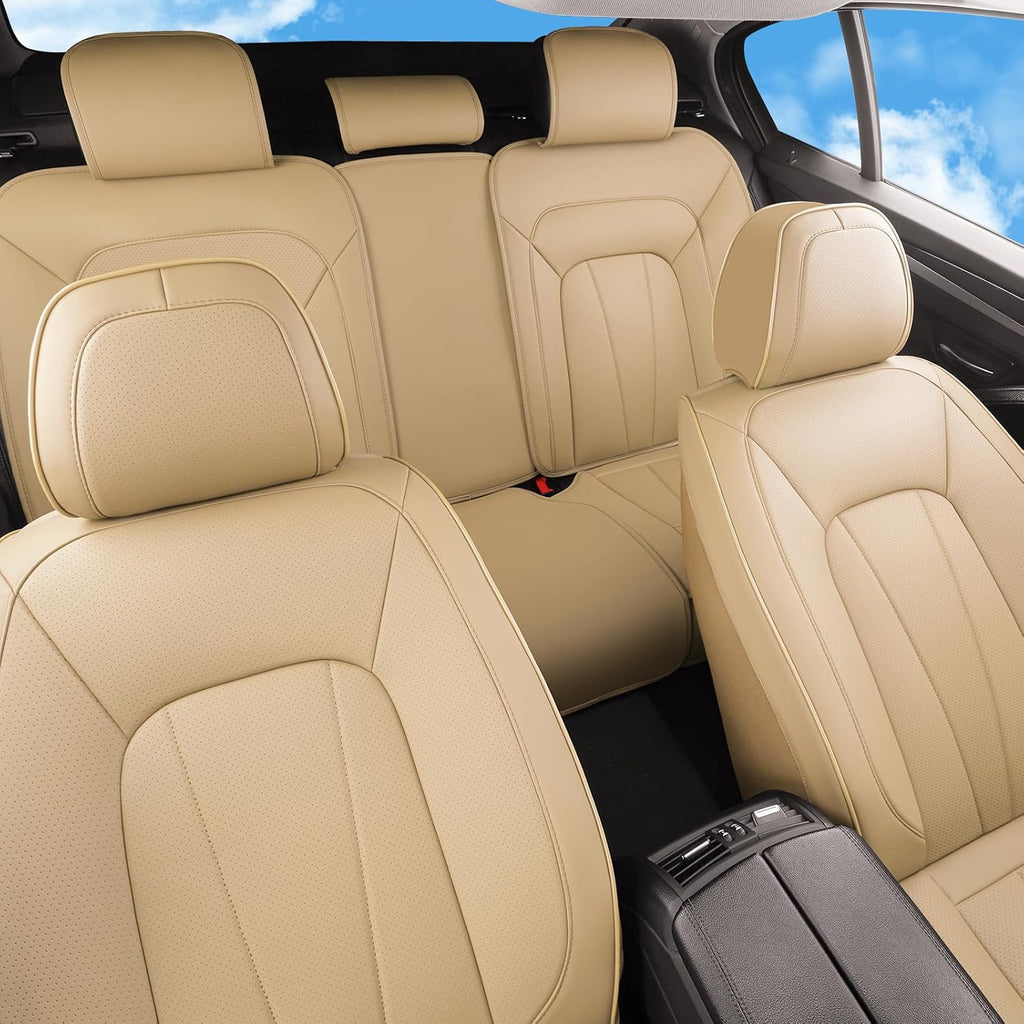 Elevate Your Ride with Luxurious Beige Faux Leather Car Seat Covers - Breathable, Waterproof, and Universal Fit for SUVs, Sedans, and Trucks