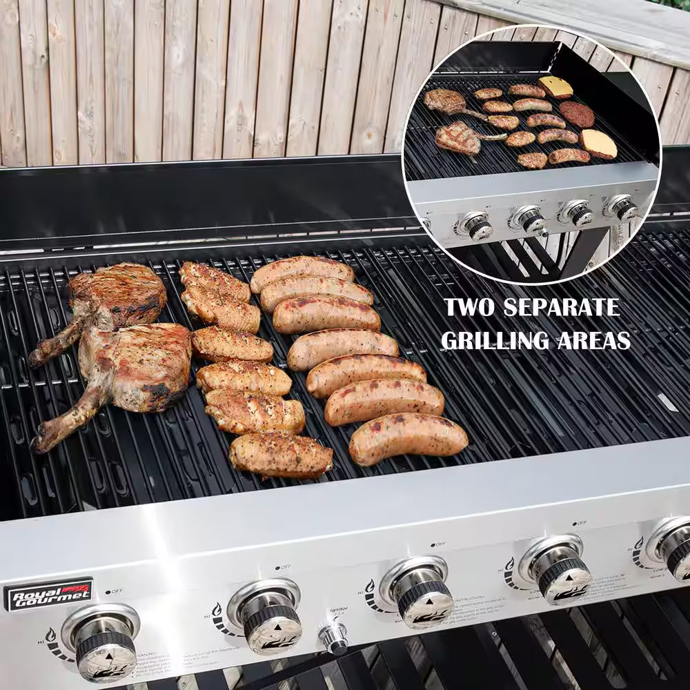 8-Burner Event Propane Gas Grill with 2 Folding Side Tables