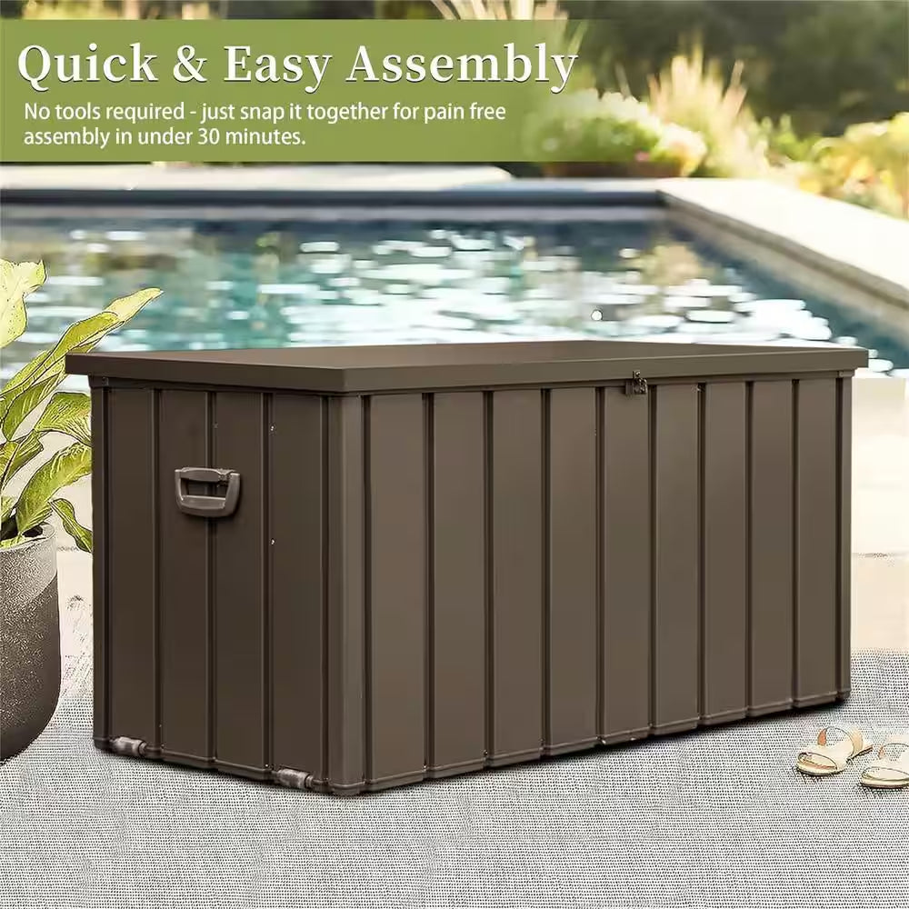 100 Gal. Dark Brown Steel Outdoor Storage Deck Box with Lockable Lid