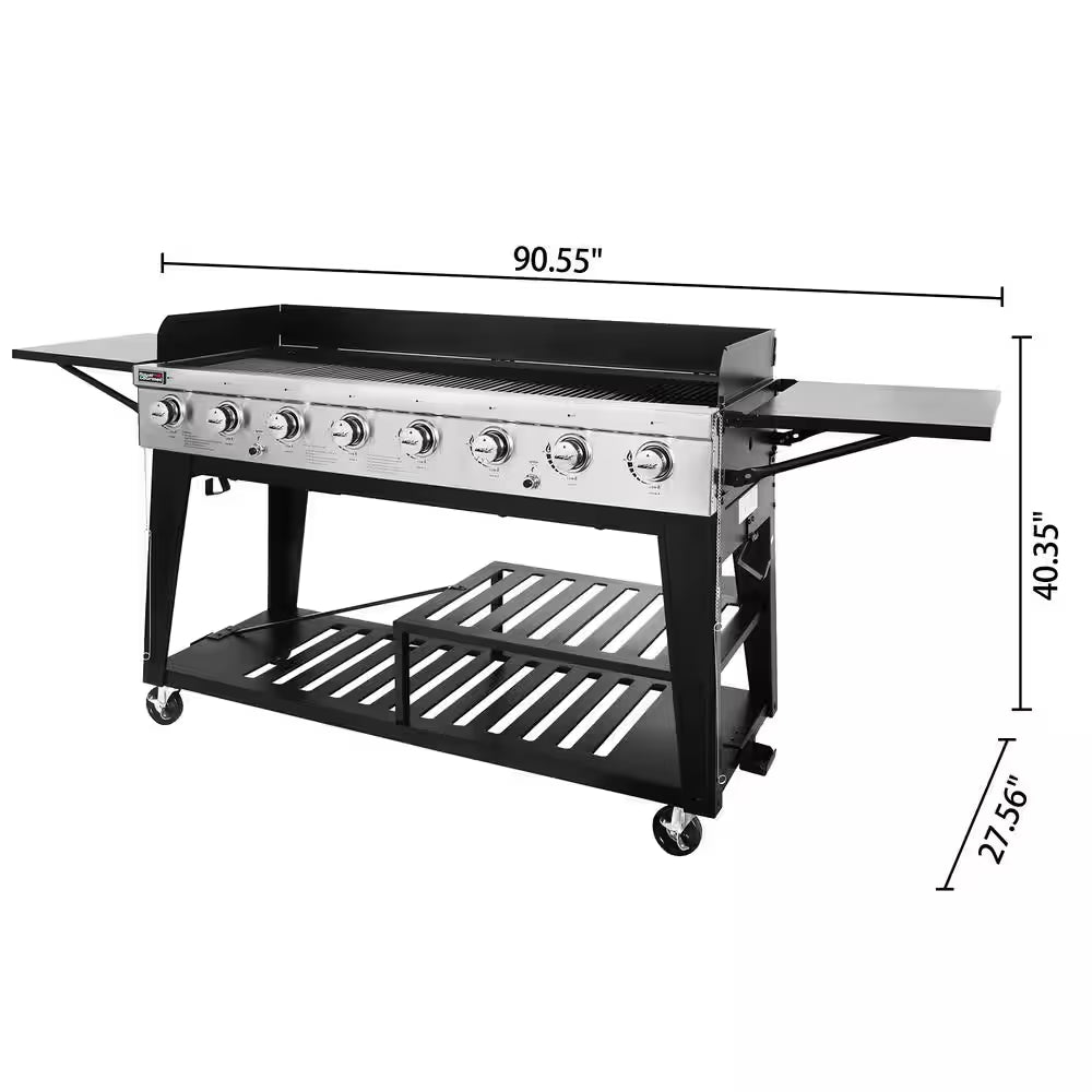 8-Burner Event Propane Gas Grill with 2 Folding Side Tables