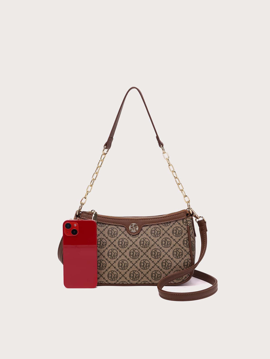 DK DKMG 1Pc Faux Leather Letter Print Chain Strap Shoulder Bag, Suitable for Daily Use or Holiday Gifts
