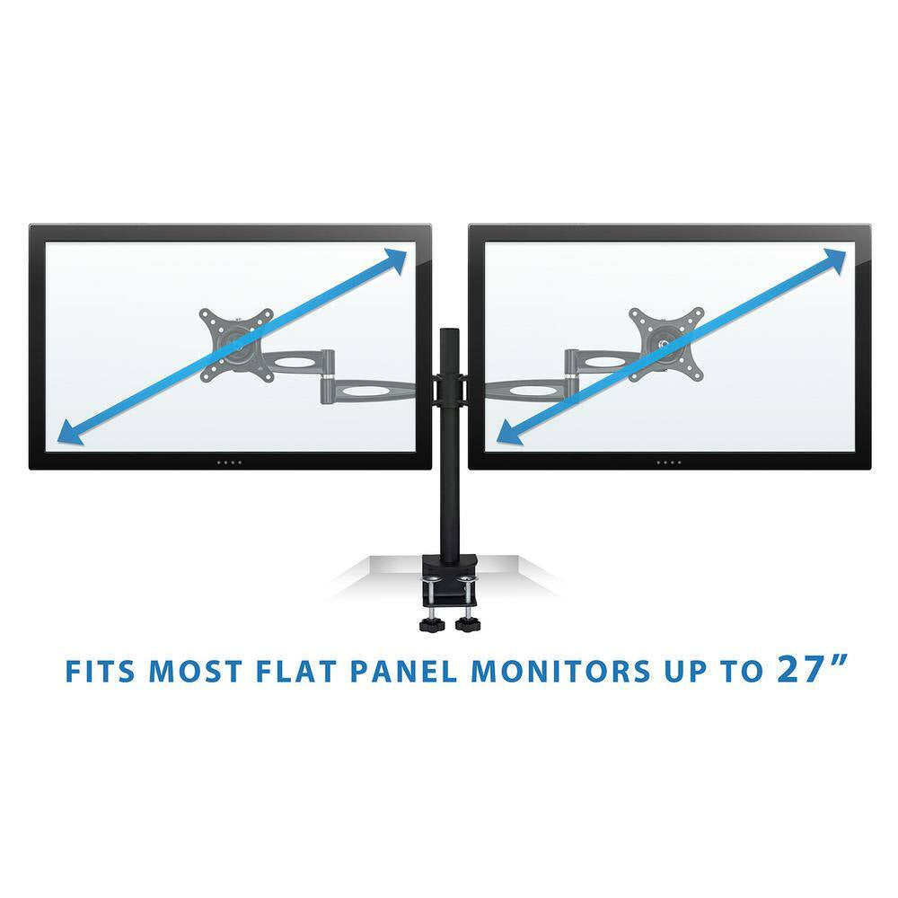 Full Motion Dual Computer Monitor Desk Mount for Screens up to 27 In.